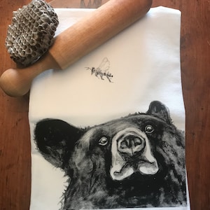 BEAR with BEE tea towel from my original illustration 100% Cotton printed in Maine with eco friendly inks. FREE gift wrap!!!!!