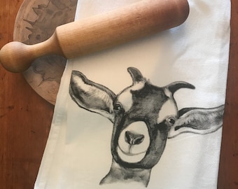 CHLOE GOAT     tea towel from my original illustration 100% Cotton printed in Maine with eco friendly inks. FREE Gift Wrap!!