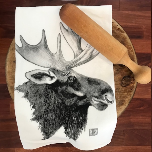 MOOSE    tea towel from my original illustration 100% Cotton printed in Maine with eco friendly inks. FREE Gift Wrap!!