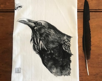 RAVEN  tea towel from my original illustration 100% Cotton printed in Maine with eco friendly inks. FREE gift wrap!!!