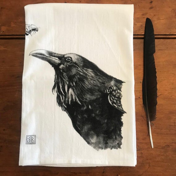 RAVEN  tea towel from my original illustration 100% Cotton printed in Maine with eco friendly inks. FREE gift wrap!!!