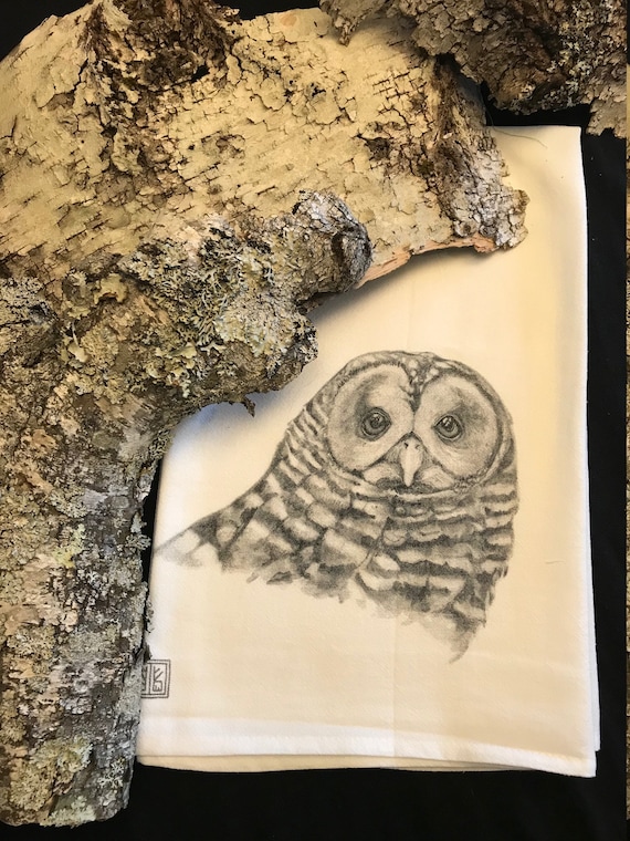BARRED OWL    tea towel from my original illustration 100% Cotton printed in Maine with eco friendly inks. FREE Gift Wrap!!