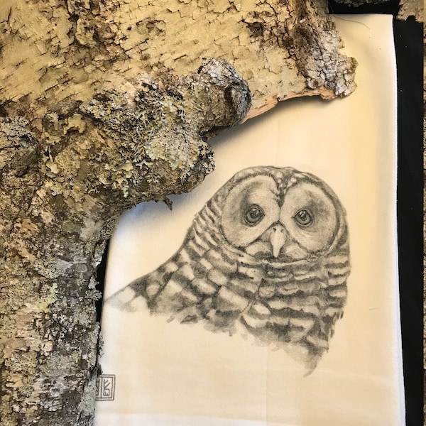 BARRED OWL    tea towel from my original illustration 100% Cotton printed in Maine with eco friendly inks. FREE Gift Wrap!!