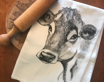 LOVELY COW  tea towel from my original illustration 100% Cotton printed in Maine with eco friendly inks. FREE Gift Wrap !!!