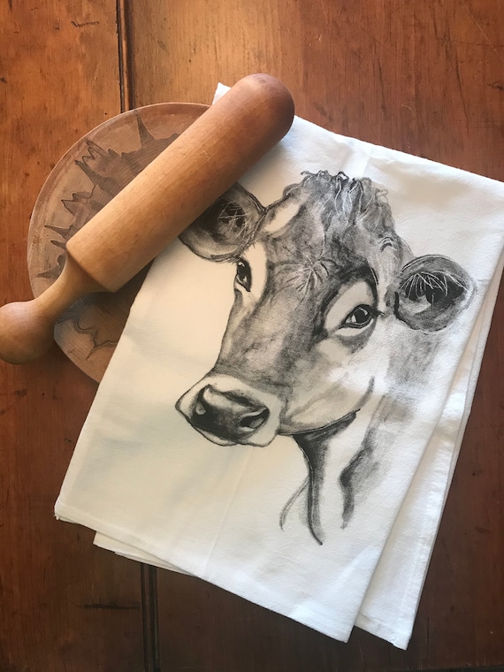 LOVELY COW  tea towel from my original illustration 100% Cotton printed in Maine with eco friendly inks. FREE Gift Wrap !!!