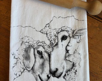 NEW!  Sheep IN Love ! tea towel from my original illustration 100% Cotton printed in Maine with eco friendly inks. FREE Gift Wrap!!!!