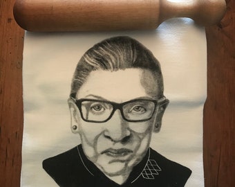 RUTH BADER GINSBURG! tea towel from my original illustration 100% Cotton printed in Maine with eco friendly inks. Free Gift Wrap!