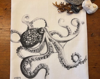 OCTOPUS !!!!!   tea towel from my original illustration 100% Cotton printed in Maine with eco friendly inks. FREE Gift Wrap!!