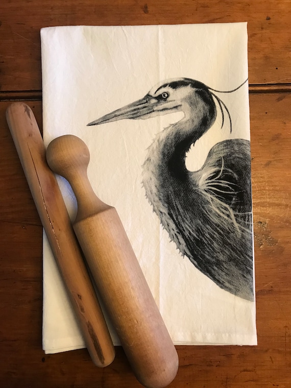 Heron  tea towel from my original illustration 100% Cotton printed in Maine with eco friendly inks. FREE Gift Wrap!!