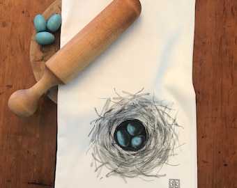 NEST  tea towel from my original illustration 100% Cotton printed in Maine with eco friendly inks. FREE Gift Wrap !!!