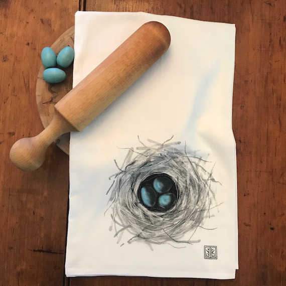 NEST  tea towel from my original illustration 100% Cotton printed in Maine with eco friendly inks. FREE Gift Wrap !!!