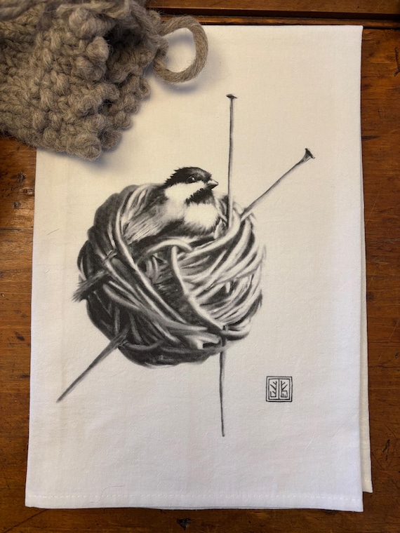 YARN BIRD    tea towel from my original illustration 100% Cotton printed in Maine with eco friendly inks. FREE Gift Wrap!!