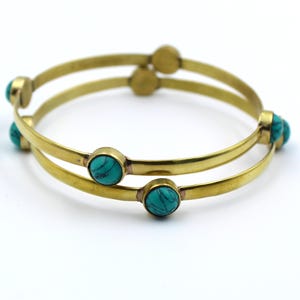 Türkis Cuff Armreif: Messing & Edelstein, 9 mm Stein