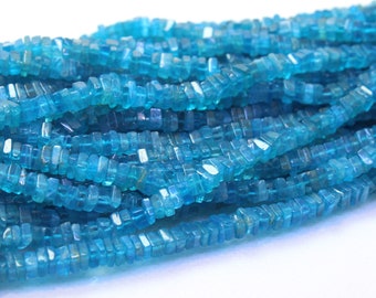 Natuurlijke blauwe apatiet-heishi-kralen, 4 mm vierkant, 16'' streng