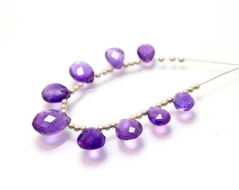 Perles D'améthyste Naturelle Facettées - Forme Poire/briolette 10x7 à 12x8 Mm - Brin De 174 Carats - Gemme Du Brésil