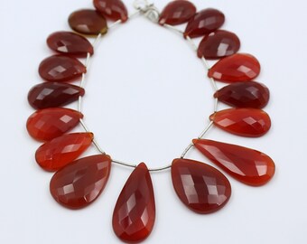Facettierte rote Onyx Edelstein Perlen: Handgefertigte Birnen Form, 9 "Strang