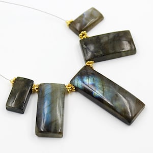 Perline di labradorite naturale lisce quadrate di forma fantasia da 20 x 10 mm a 42 x 15 mm circa 5 perline di pietra