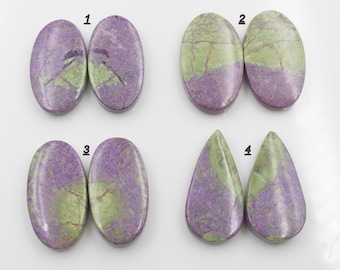 Natural Stichtite Serpentine Pair Gemstone Cabochon, Purple Green Match Pairs Gemstone