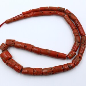 Italian Red Coral Tube Beads: 17 Inch Strand, 9X7MM - 14X10MM