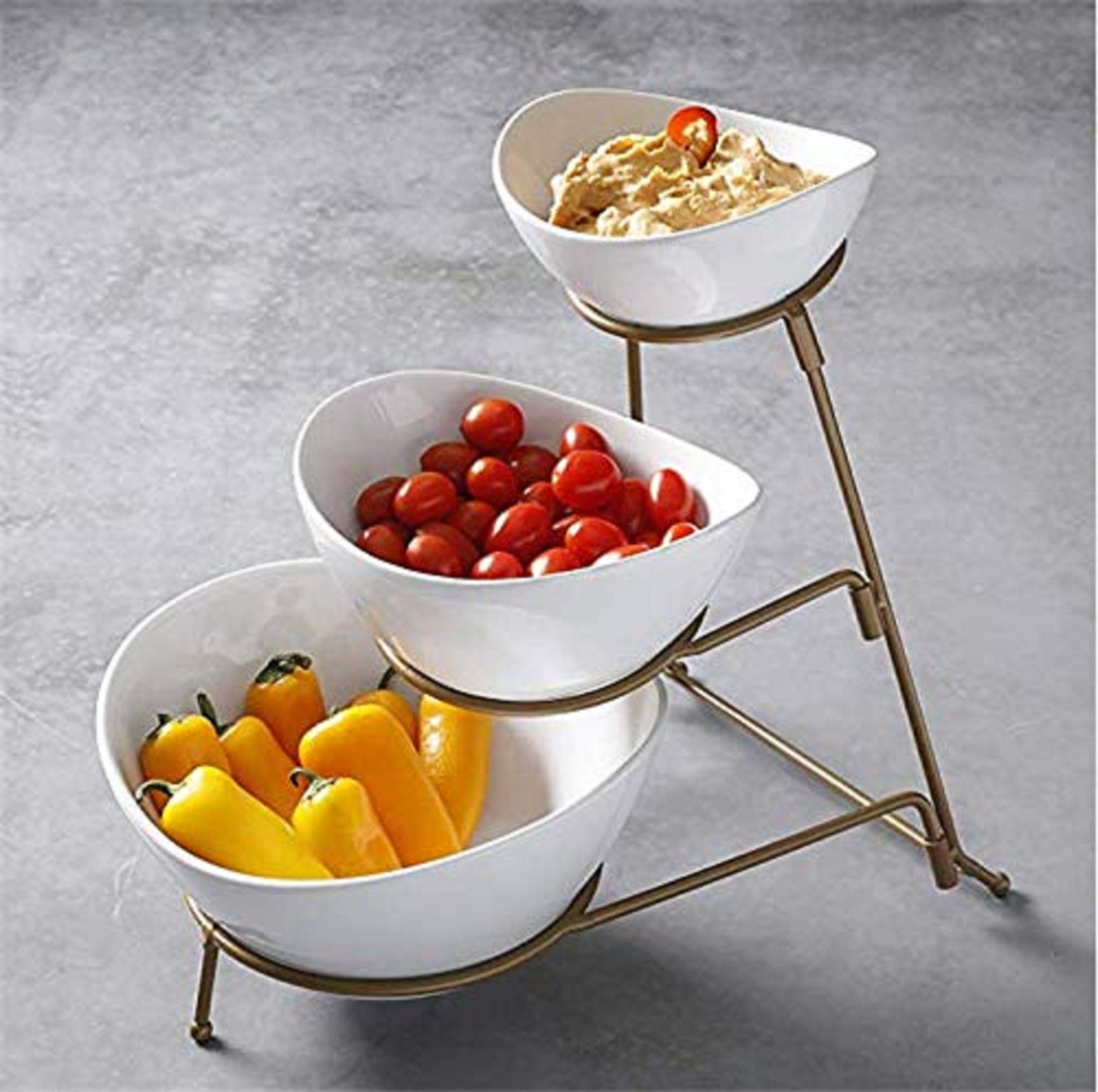 3 Tier Oval Bowl Set with Metal Rack White Party Food Server Etsy