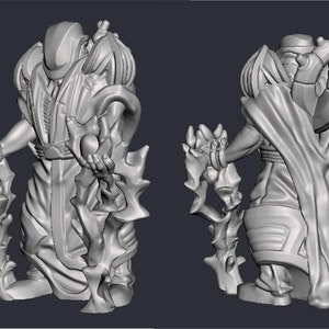 May include: 3D-rendered figure of a humanoid alien with intricate armor and organic-looking appendages. The figure is in a dynamic pose, with arms outstretched, and detailed textures. The overall design suggests a science fiction or fantasy theme.