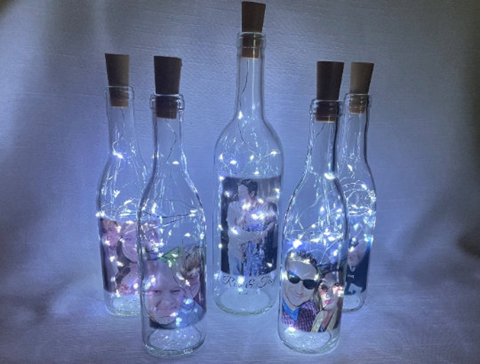 Photo Wine Bottle Wedding Favors Lighted Bottles Wedding Etsy