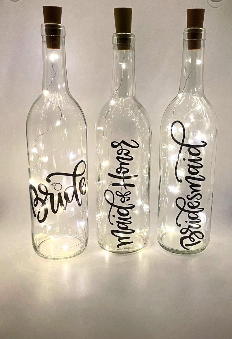Lighted Wedding Party Bottles Wedding Centerpiece Maid Of Honor Bride Bridesmaid Fairy Lights