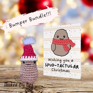 Kerstbundel Positieve Aardappel - origineel cadeaupop/figuur positieve aardappel, wenskaart met feestelijke hoed, cadeauverpakking - zelfzorg,