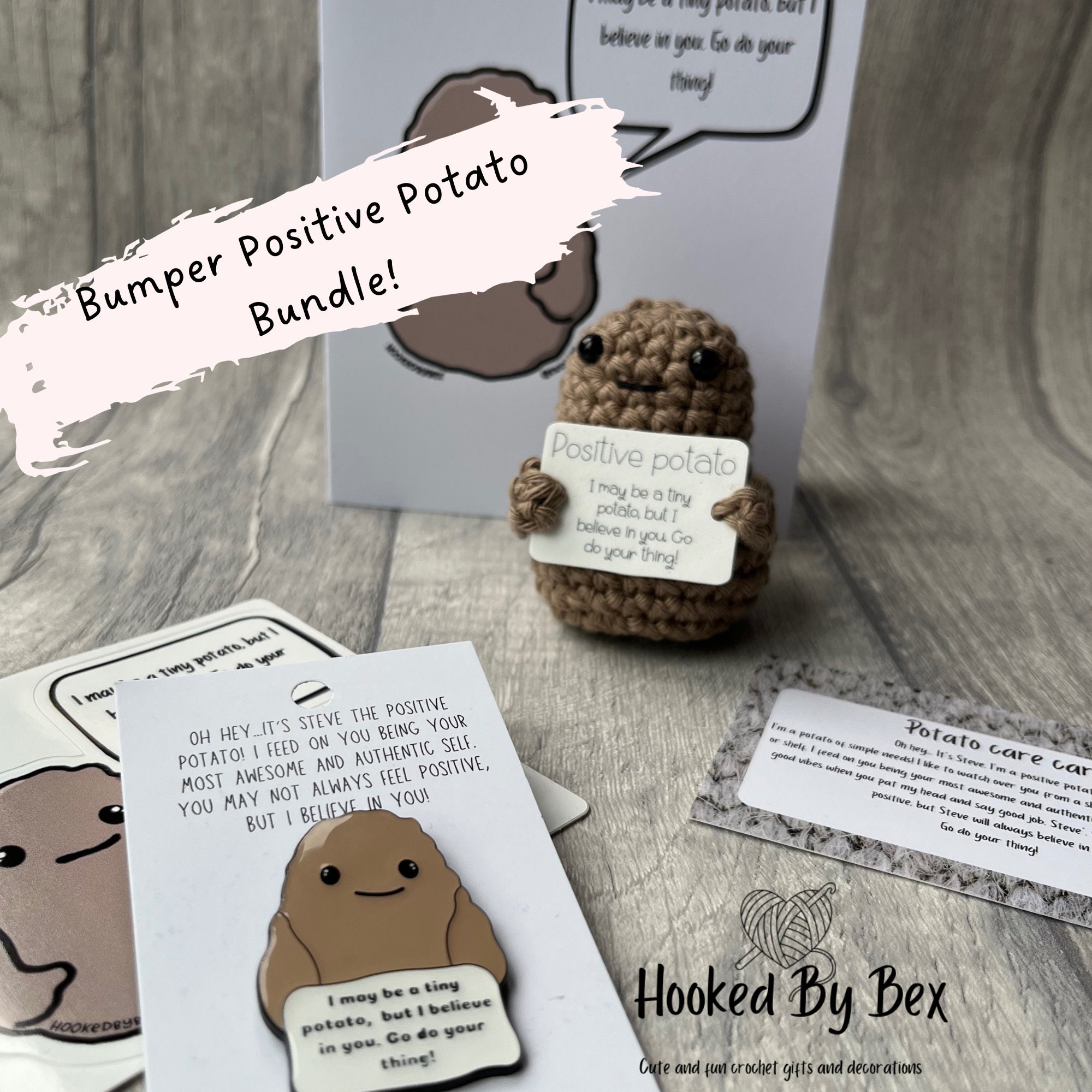 Positive Potato® Bundle the Original Affirmation, Novelty Gift.  Motivational Reminder, Pick Me Up Steve the Potato Doll/figure Self Care 