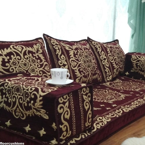 Dark Red Lovers Majlis Sofa Floor Cushion Burgundy Color Etsy