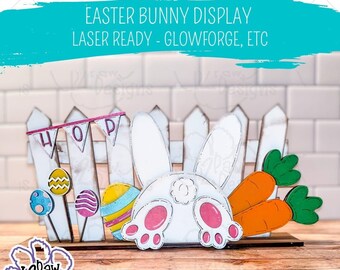 Exhibición de Pascua, Decoración de Pascua, Niñera de estantes de conejito de Pascua, Glowforge, Listo para láser, Svg/Dxf/Png/Pdf, Descarga digital, Archivo cortado