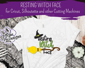 休息中の魔女の顔、魔女の顔、面白いハロウィーン、クリカット シルエット、SVG/DXF/PNG/Eps、デジタル ダウンロード、カット ファイル