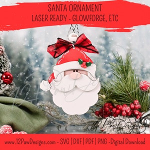 Santa Ornament, Christmas Ornament, Santa, Santa Head, Glowforge, Laser, Svg/Pdf, Digital, Cut File