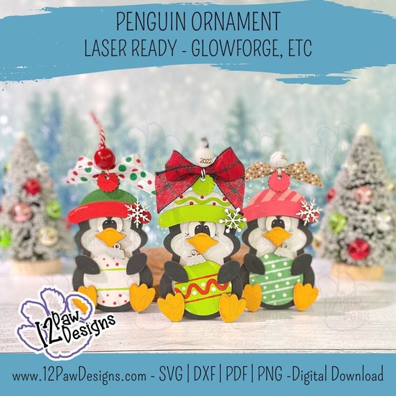 Penguin Ornament, Penguin Christmas Ornament, Penguin SVG, Christmas Ornament, Glowforge, Laser Ready, Svg/Dxf/Png/Pdf, Digital, Cut File