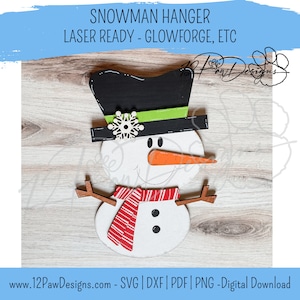 Snowman Hanger, Christmas Decor, Snowman Door, Snowman Wall, Wall/Door, Glowforge, Laser, Svg/Pdf, Digital, Cut File