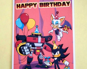 Sonic Birthday 4x6 Inch Greeting Card with White Envelope (Customizable) | Team Dark Shadow Rouge and Omega Birthday Card