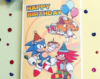 Sonic Birthday 4x6 Inch Greeting Cards with White Envelopes (Customizable) | Sonic Tails and Knuckles Birthday Card