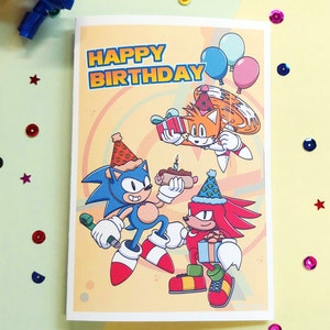 Cartes de voeux d'anniversaire Sonic 10 x 15 cm avec enveloppes blanches (personnalisables) | Carte d'anniversaire Sonic Tails and Knuckles