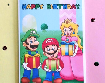 Mario Birthday 4x6 Inch Greeting Card with White Envelope (Customizable) | Mario Luigi and Peach Birthday Card