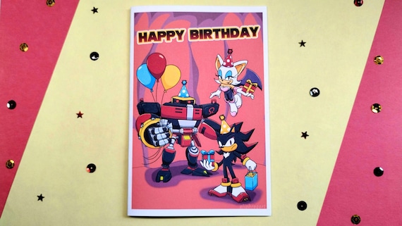 Sonic Birthday 4x6 Inch Greeting Card with White Envelope (Customizable) | Team Dark Shadow Rouge and Omega Birthday Card