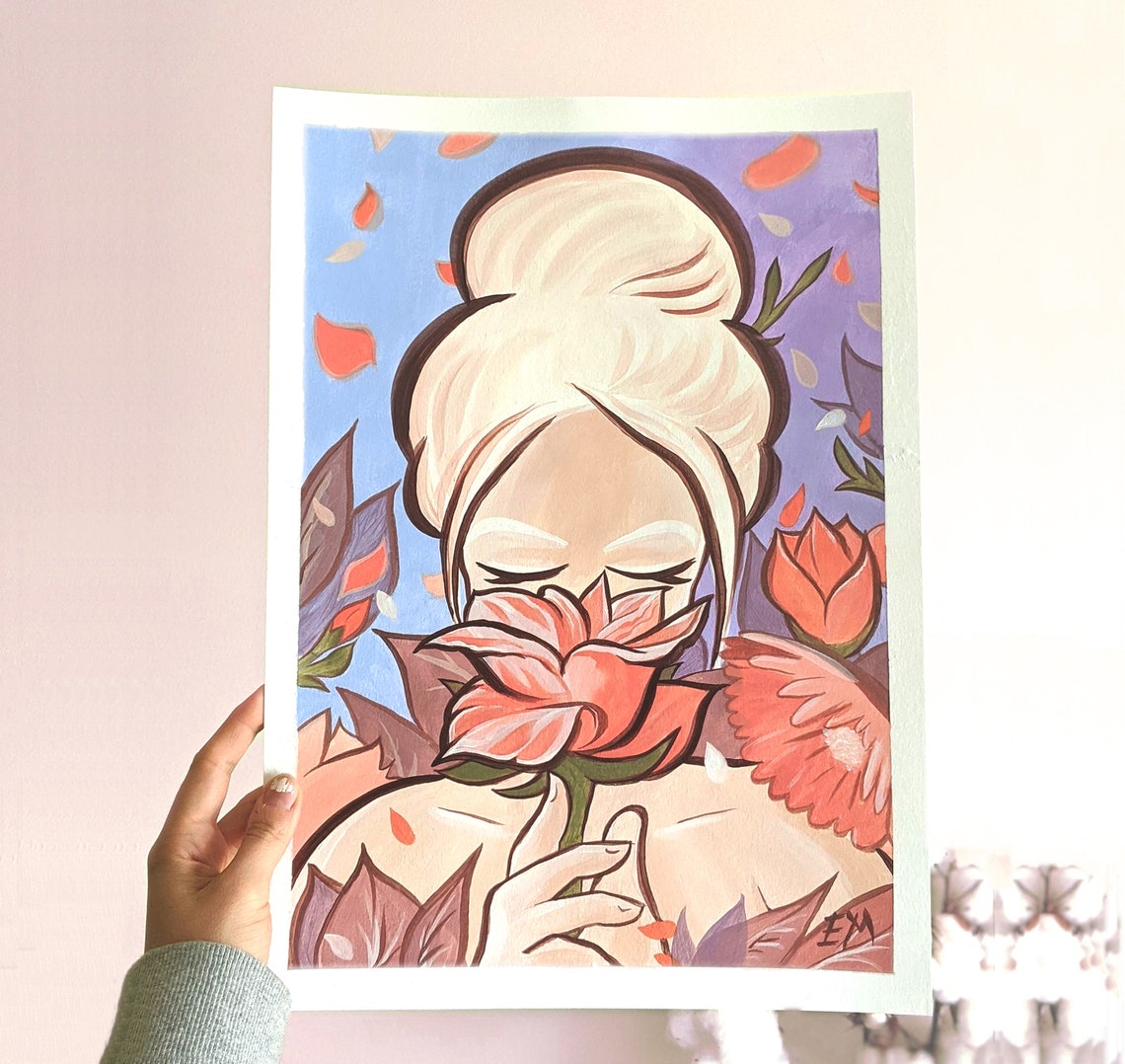 Rose Fine Art Print Modern Art Print Art Nouveau Valentines Etsy