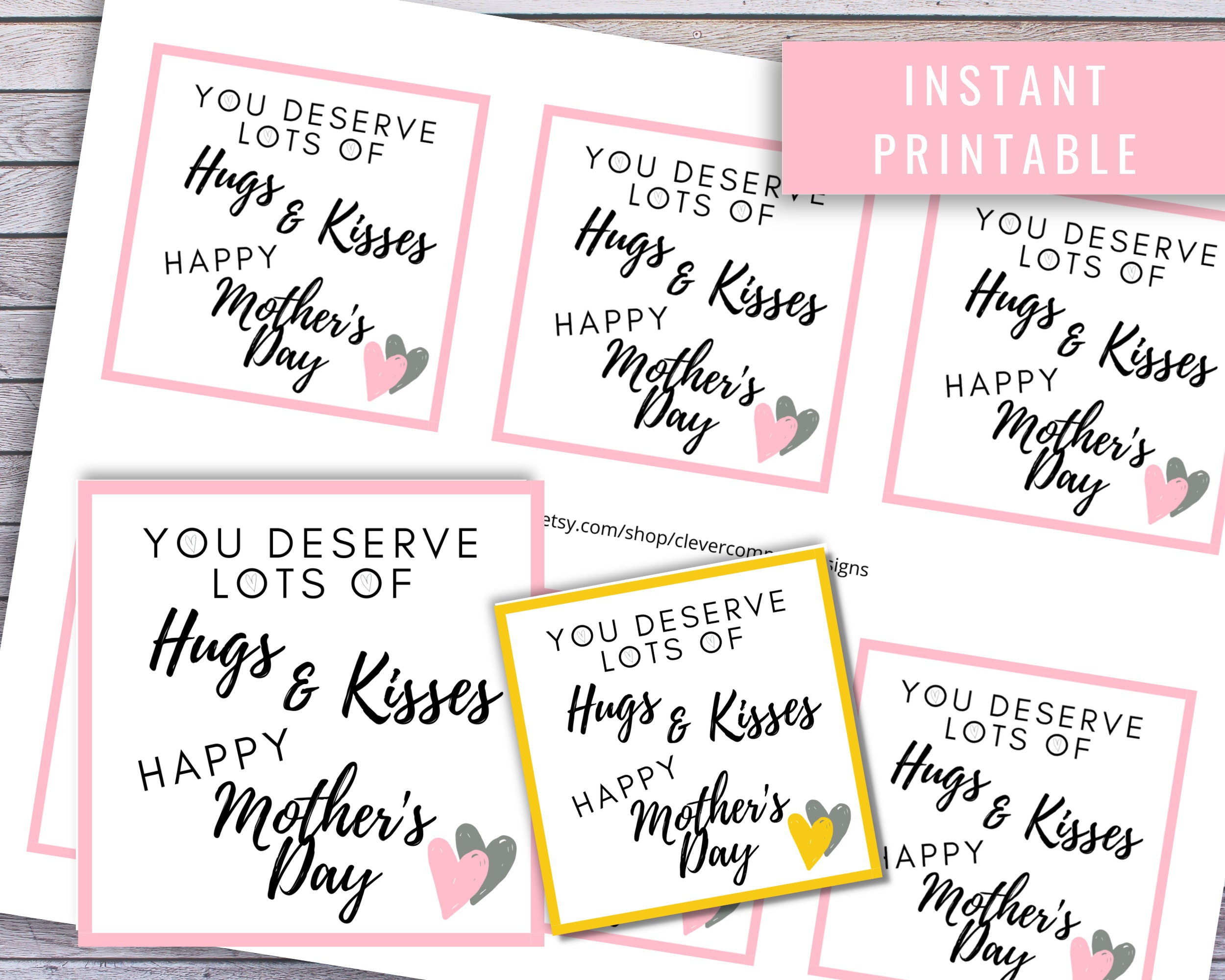 Sweet Hugs and Kisses Printable Gift Tag for Mom Mothers Day Tag Gift