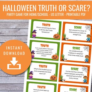 Halloween Truth or Scare, Halloween Party Games, Halloween Activities, Halloween School Party, Instant Printables, Adult Kids Games, PDF
