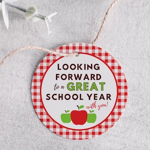 Looking Forward to a Great Year, Apple Gift Tag, Red Gingham Check BTS, Teacher Appreciation Tag, Thank You, Instant Download