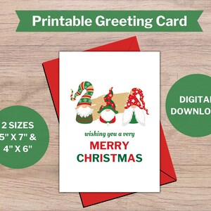 Afdrukbare Gnome Merry Christmas Greating Card, ik wens u een vrolijke kerstafdrukbare kaart, Scandinavische Gnome afdrukbare kaart, downloaden