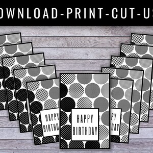 Happy Birthday Printable Tag Black and White Gift Tag Instant | Etsy