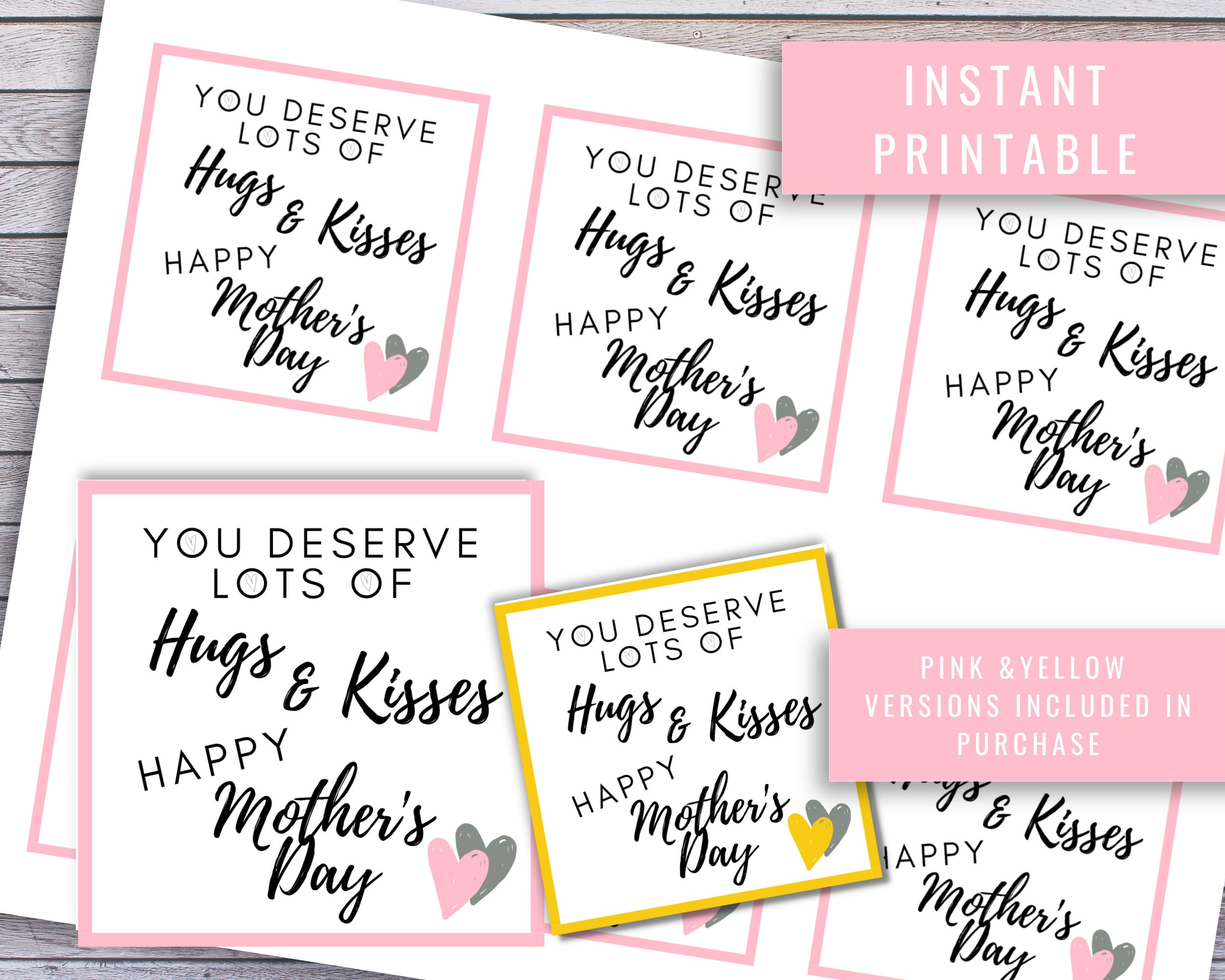 sweet hugs and kisses printable gift tag for mom mothers day tag