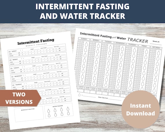 Intermittent Fasting Tracker Water Tracker Weekly Fasting Tracker Fasting Printable Water Tracker Water Intake Habit Tracker Goal Setting