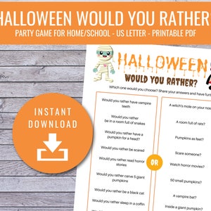 Halloween ¿Qué prefieres?, Juegos de fiesta de Halloween, Actividades de Halloween, Fiesta escolar de Halloween, Imprimibles instantáneos, Juegos para niños adultos, PDF