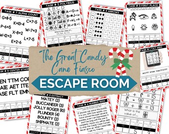 Christmas Escape Rooms for Kids, Printable Party Game, Candy Cane Theme,  Puzzles for Kids, Mystery Puzzle Game, DIY Party Game Ages 7-9.